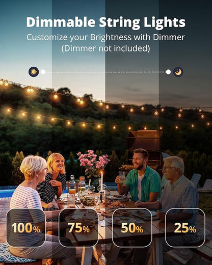 VIPAR Outdoor String Lights, 60FT 32 G40 Bulbs Patio Lights Outdoor Waterproof, Shatterproof Vintage Connectable LED Outside Hanging Light for Backyard, Porch, Garden, Deck, Bistro, 2700K Dimmable