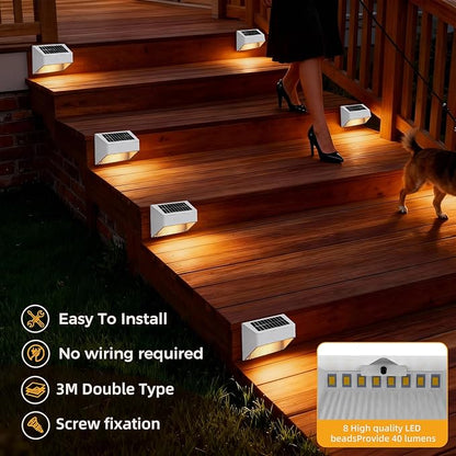 Outdoor Solar Lights, Warm White Decorative Solar Fence Lights, for Gardens, Swimming Pools, Decks, Fences, Patios, Front Doors, Stairs, Landscapes, Courtyards, and Driveway Paths, Pack of 8