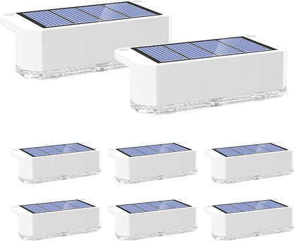 Peasur Solar Fence Lights Outdoor, 8 Pack Step Light Solar Powered, Waterproof LED Deck Lights for Stairs Railing Yard Patio Outside Warm White-White