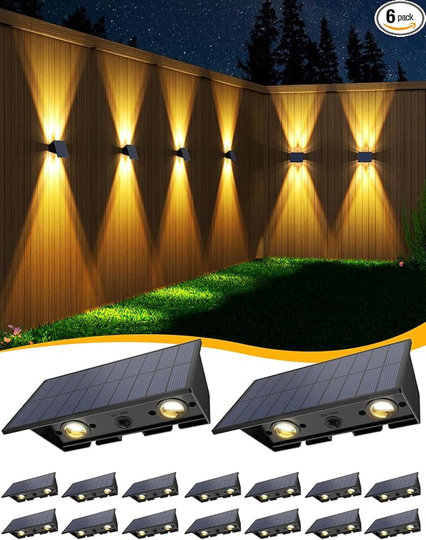Solar Fence Lights,16Pack Solar Lights Outdoor Warm White Up & Down Solar Wall Lights Waterproof 100 Lumens Dusk to | Lumora