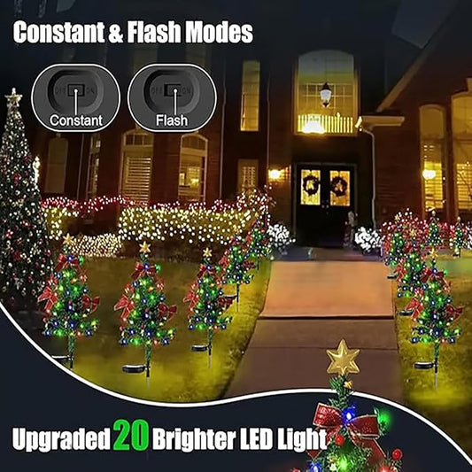 Solar Christmas Tree Lights Holiday Decorations, Outdoor Courtyards, Gardens, Lawns, Small Path Lights, Atmosphere Lights, Outdoor Waterproof Solar Pathway Christmas Tree Stake Lights (2Pcs-B)