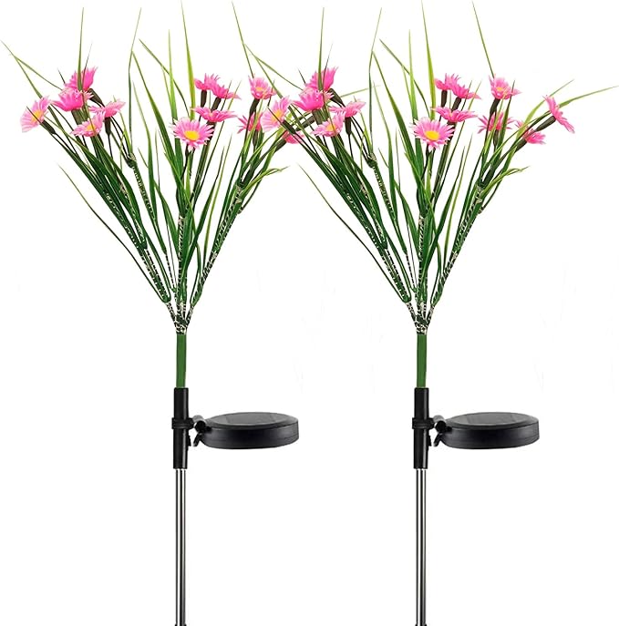 Solar Lawn Light Flower Light 2 Pack 28LED Daisy Solar Garden Light,Outdoor Decoration Stake Lights,Waterproof Solar Landscape Light Statue lamp Garden Stakes Decorative,Lawn (Pink)