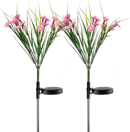 Solar Lawn Light Flower Light 2 Pack 28LED Daisy Solar Garden Light,Outdoor Decoration Stake Lights,Waterproof Solar Landscape Light Statue lamp Garden Stakes Decorative,Lawn (Pink)