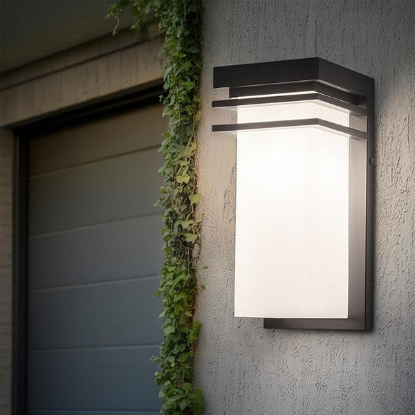 Modern Outdoor Wall Lights, Front Porch Lights Wall Mount with White Frosted Glass, Black Exterior Wall Lamps for | Lumora