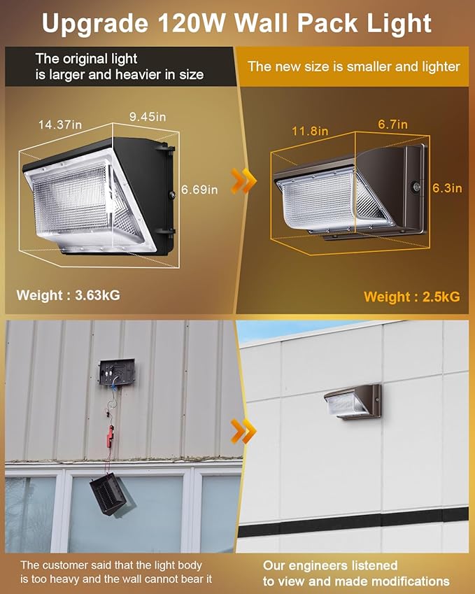 ledmo LED Wall Pack Light Size Update Dusk to Dawn Lighting 120W Outdoor Security Flood Lighting 5000K Commercial | Lumora