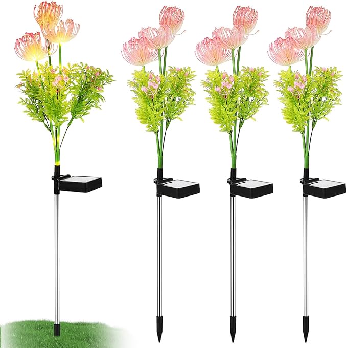 4 Pcs Solar Flower Lights Outdoor Waterproof, Solar Garden Lights for Pathway, Yard, Patio, Lawn, Easy Installation, Auto on/Off, Energy-Saving, Ip65 Weatherproof, Multi-Color Led Decoration