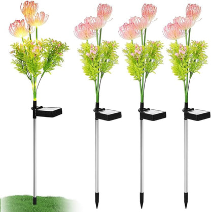4 Pcs Solar Flower Lights Outdoor Waterproof, Solar Garden Lights for Pathway, Yard, Patio, Lawn, Easy Installation, Auto on/Off, Energy-Saving, Ip65 Weatherproof, Multi-Color Led Decoration