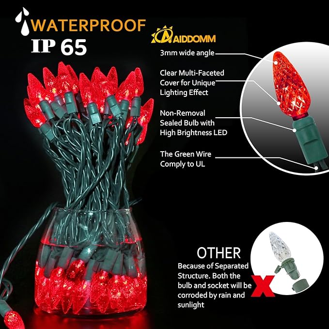 70 Counts Red Christmas Lights – 35.5ft Red LED Christmas Lights Outdoor Commercial Grade Waterproof, Valentine's | Lumora