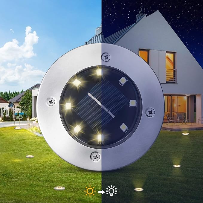 Pozzolanas 12 Pack Solar Ground Lights - 8 LED, Warm White, In-Ground Landscape Lights for Pathway, Yard, Walkway | Lumora