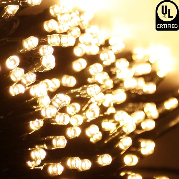 BHCLIGHT Extra-Long Connectable 99FT 240LED Christmas String Lights Outdoor/Indoor, Timer & Memory & 8 Modes, Warm White String Lights Waterproof Green Wire Tree Lights for Xmas Holiday Yard Party