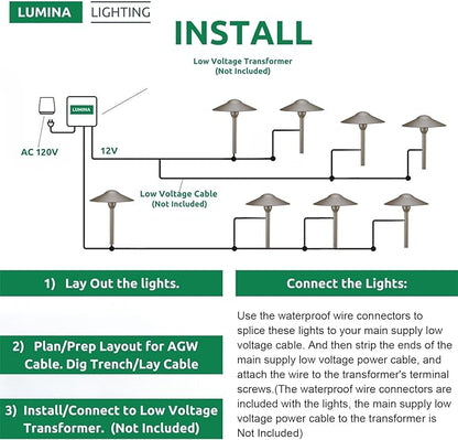 Lumina Lighting® 4W Landscape Lighting 12V Landscape Lights Low Voltage Landscape Path Lights Warm White Waterproof Outdoor Replaceable G4 LED Bulb for Garden Pathway Lawn Yard (Bronze) (2-Pack)