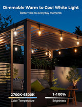 XMCOSY+ Outdoor String Lights Smart, 49Ft RGBCWIC Patio Lights Waterproof, App Control, Compatible with Alexa | Lumora