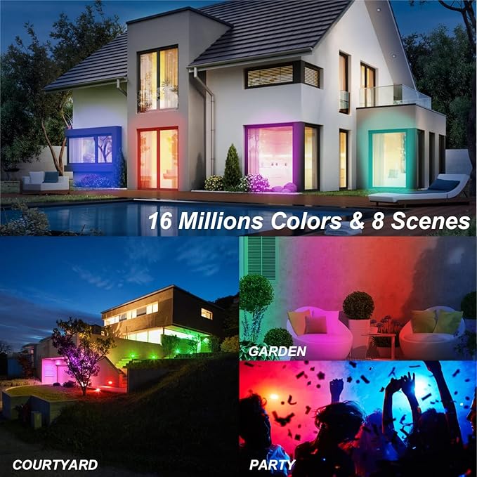 Smart Landscape Lighting, 3 Pack RGBW Color Changing LED with App Control Waterproof Spotlight, Outdoor Yard Spot Lights with 36W Transformer & Timer, LED Lawn Light with Music Sync