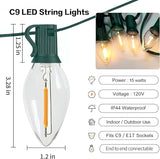 C9 LED Christmas Lights Outdoor 25FT, 25 Energy Efficient Warm White Vintage Bulbs, Connectable, Weatherproof for | Lumora
