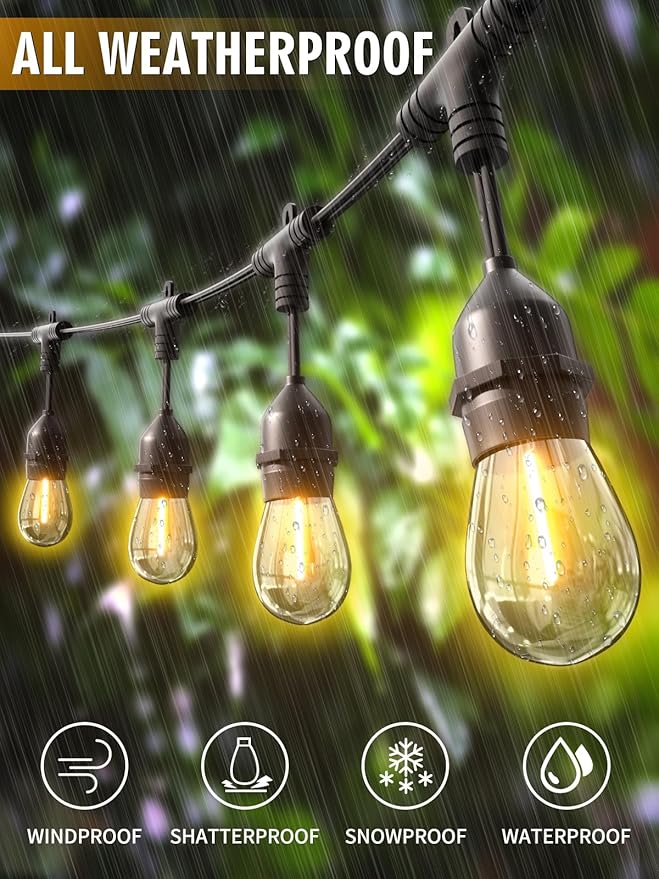 Outdoor String Lights 105FT Patio Lights with 33+2 LED S14 Shatterproof Edison Bulbs, Patio String Lights for Bistro,Cafe,Garden, Backyard,Porch,Pergola,Bistro