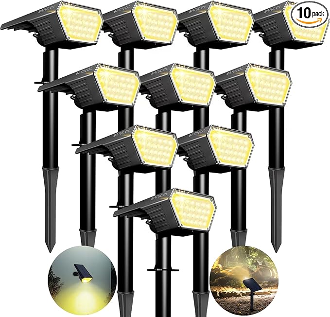 10pack Solar Spot Lights Outdoor,Auto On/Off Solar Lights Outdoor Waterproof IP65,2-in-1 Solar Powered Outdoor | Lumora