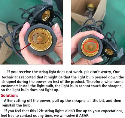 Waterproof Outdoor String Lights - 12Ft Commercial Grade Patio Lights Heavy Duty Light String Hanging Light Fixture with 11W S14 Bulbs for Deckyard Garden Porch Party Decor