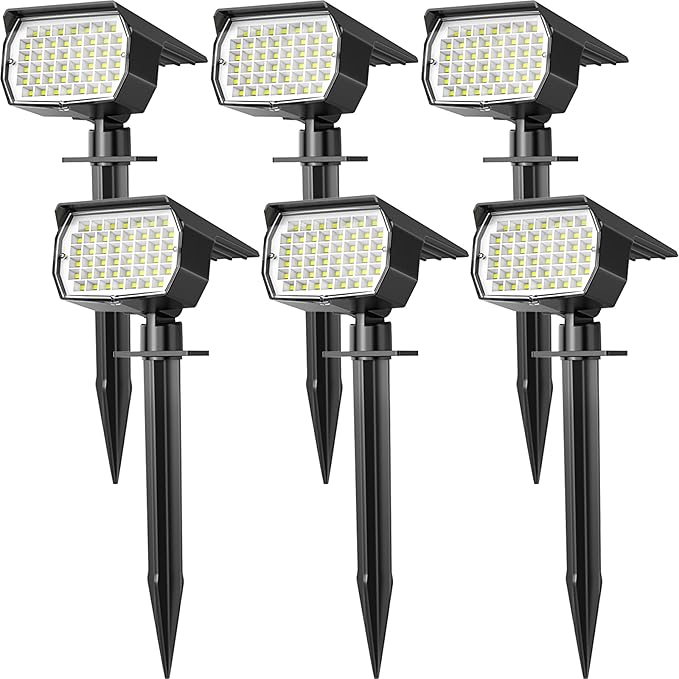 Solar Spot Lights Outdoor Waterproof IP65, 6 Pack Landscape Spotlights with 46 LEDs, 3 Modes Auto On/Off Solar | Lumora