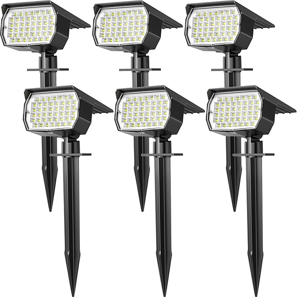 Solar Spot Lights Outdoor Waterproof IP65, 6 Pack Landscape Spotlights with 46 LEDs, 3 Modes Auto On/Off Solar | Lumora
