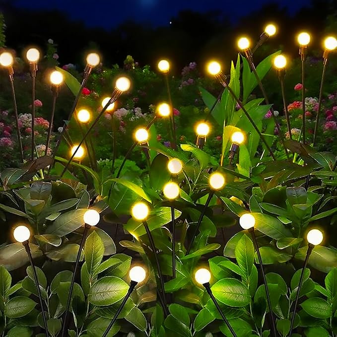 Solar Garden Lights Outdoor Waterproof Upgraded Flexible Titanium Wires Wind Swaying Firefly Lights for Patio Yard Pathway Unique Dancing Solar Decor Gifts for Women Christmas (2Pack)