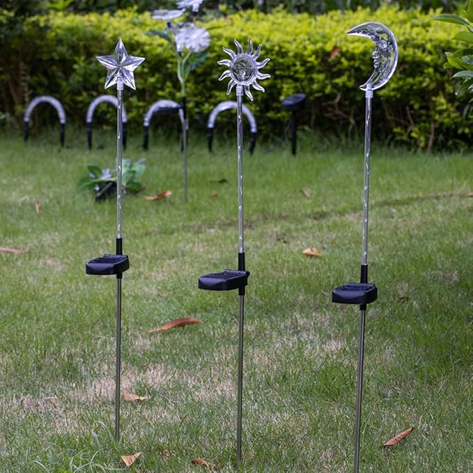 Solar - Sun Moon Star Solar Stake Lights, Outdoor Waterproof, Yard Patio Pathway Decoration (Star)