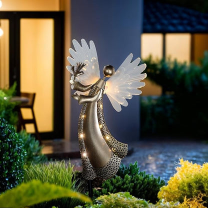 Solar Angel Garden Lights, Outdoor LED Metal Decor with Peace Dove, Waterproof Pathway, Lawn Lighting, Unique Gift for Women, Mom, Friends(Peace Dove)
