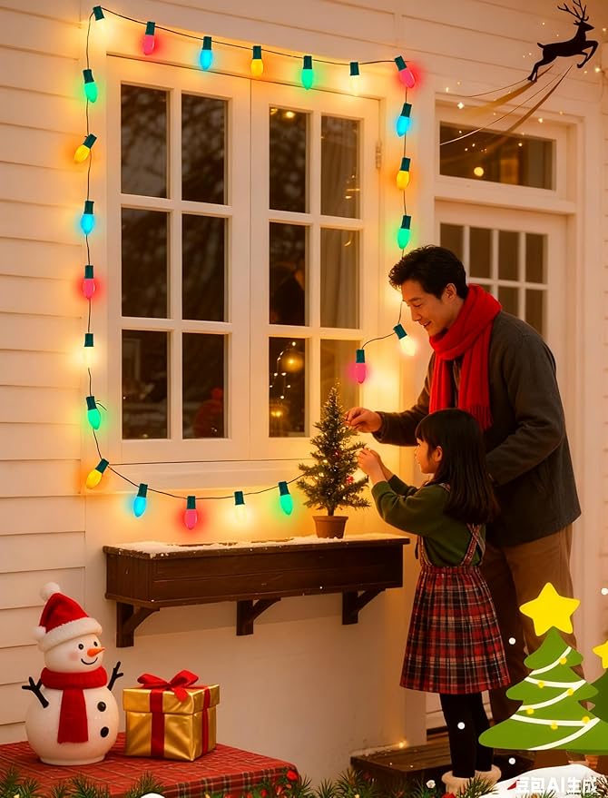 25Ft Multicolor Christmas Lights Outdoor, C9 7W Vintage Ceramic Valentine's Day String Lights with 26 Colorful Bulbs, Hanging Patio Lights for Porch Roofline Christmas Tree Garden Pathway Indoor Decor
