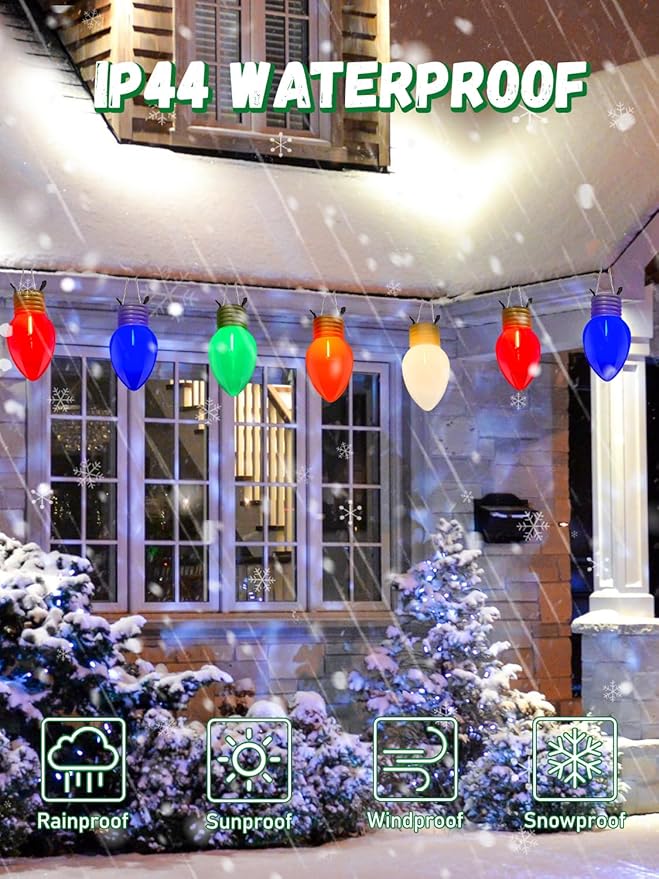 SUNSGNE Jumbo Christmas Lights, 16FT Large Christmas Lights with 10 Count 5'' LED Giant Multicolor Bulbs, C7 Big Bulb Vintage Christmas Light for Holiday Home Tree Roof Yard Garden Decor, Green Wire