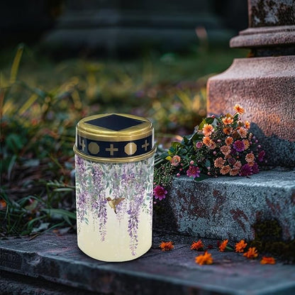 Poceacles Solar Grave Lights for Cemetery - Decorations, Candle and Pathway Lights - Waterproof Landscape Lighting for Loss of Mother, Hummingbird Wisteria Flower - Pack of 2