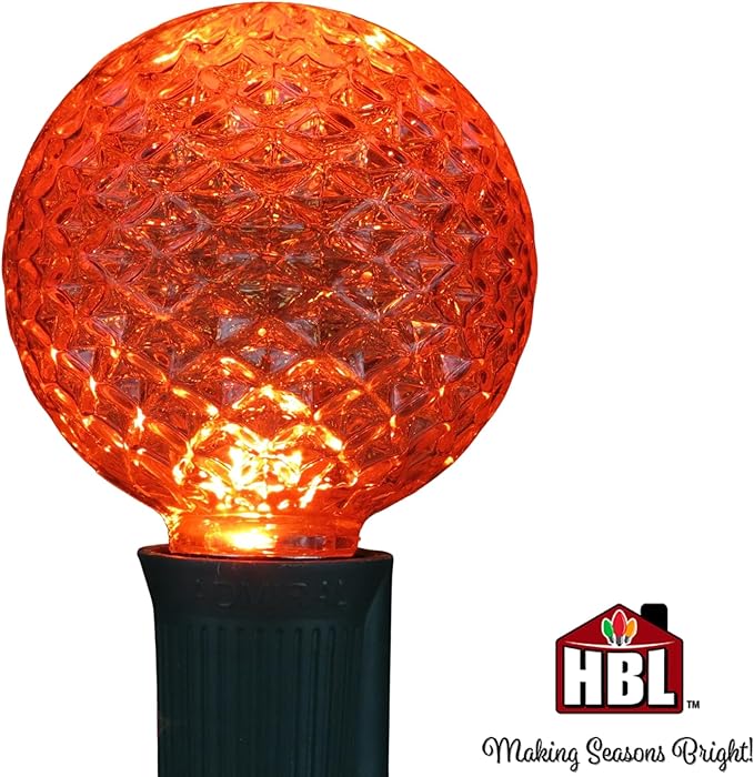 Holiday Bright Lights G50 Faceted Orange LED Bulbs - Waterproof Outdoor, Shatterproof Patio Decor Bulb (25 PK) | Lumora