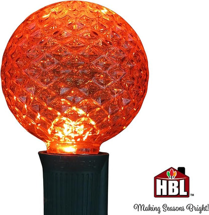 Holiday Bright Lights G50 Faceted Orange LED Bulbs - Waterproof Outdoor, Shatterproof Patio Decor Bulb (25 PK)