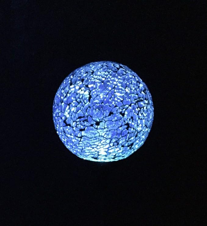 Solar Blue Mosaic Glass Ball Light (Ocean Blue Color), Garden Decor Stake Multi-Color Color Change Yard LED Lamp Light