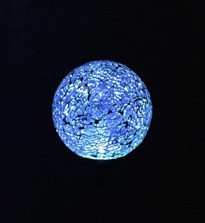 Solar Blue Mosaic Glass Ball Light (Ocean Blue Color), Garden Decor Stake Multi-Color Color Change Yard LED Lamp Light