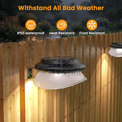 ROSHWEY Outdoor Fence Lights, 6 Pack Solar Gutter Lights with 9 LED Waterproof for Eaves Garden Garage Porch Stairs Wall 2 Installations Methods, Black Lampshade (Cool White)