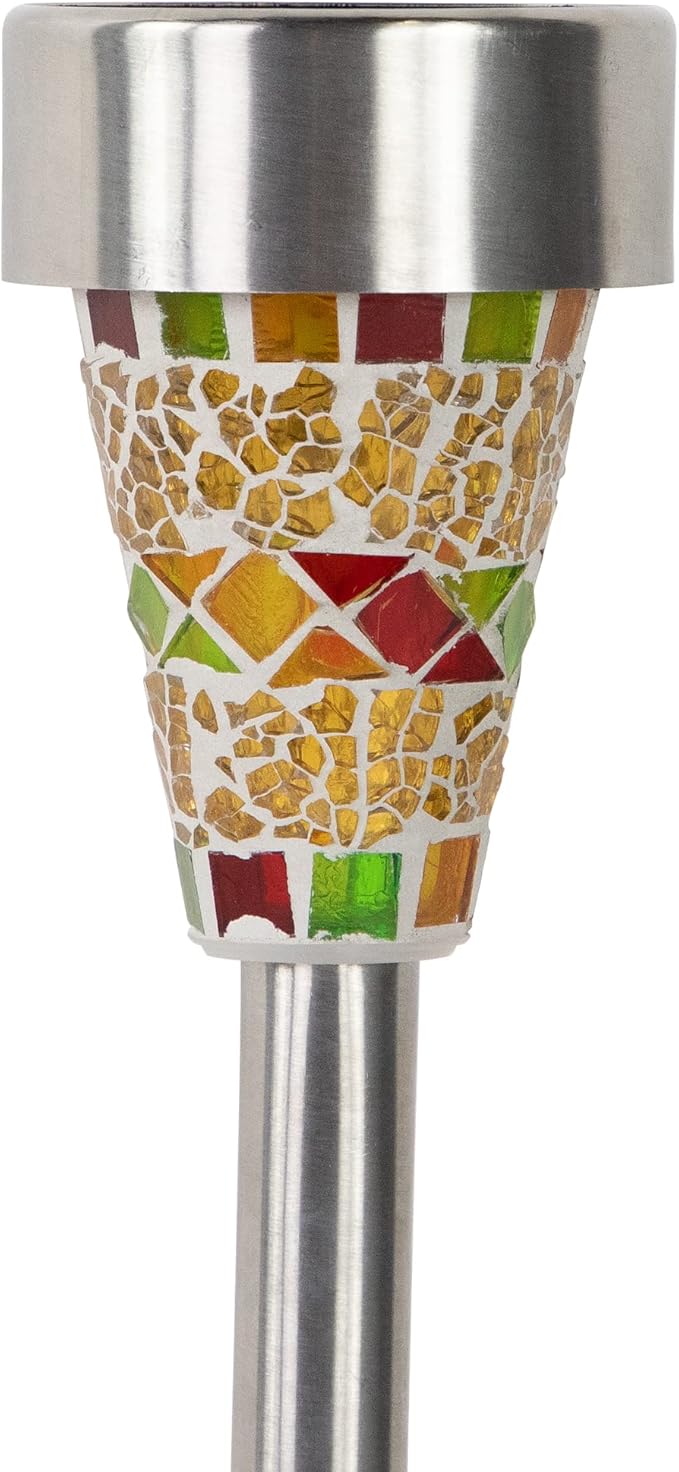 Northlight Set of 3 Red Mosaic Stained Glass Solar Powered LED Pathway Markers, 15.5"