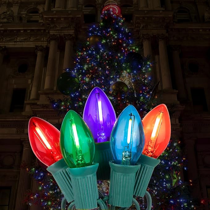 10FT C7 Christmas Lights, Multicolor LED Indoor String Lights with 10 Vintage Bulbs, for Xmas Tree, Window, Party | Lumora