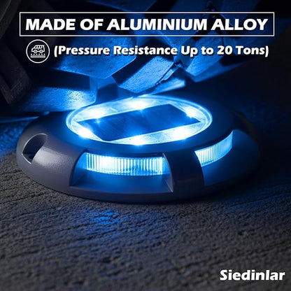 SIEDiNLAR Solar Deck Lights Driveway Dock Light LED Solar Powered Outdoor Waterproof Road Markers for Garden Step Sidewalk Stair Ground Pathway Yard 4 Pack (Blue)