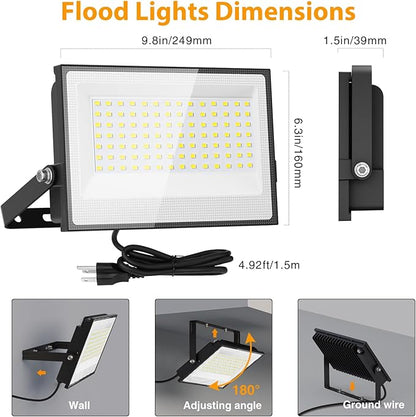 Onforu 120W Flood Lights Outdoor, 12000lm Bright LED Work Light with Plug, 6500K Daylight White LED Flood Lighting, IP66 Waterproof Security Yard Lights for Yard Garage Stadium 4 Pack