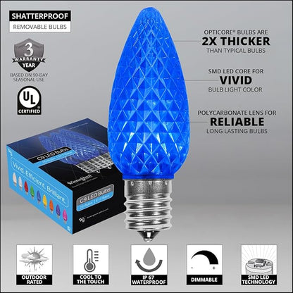 Wintergreen Lighting 50 C9 OptiCore LED Commercial Outdoor Christmas Lights – Heavy Duty Christmas String Lights; Green Wire (50 ft, Blue)