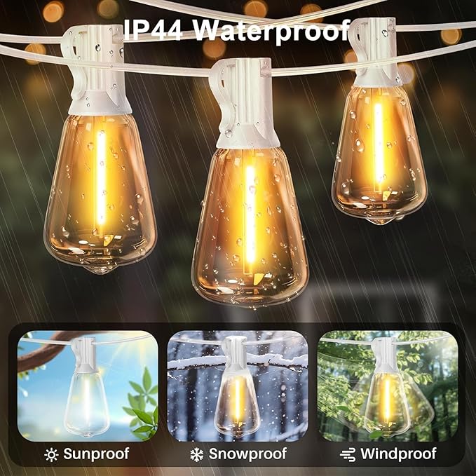 LAMPHOME 4-Pack 26FT Outdoor Patio Lights, 2700K Warm White String Lights 12+1 LED Waterproof Shatterproof Edison | Lumora