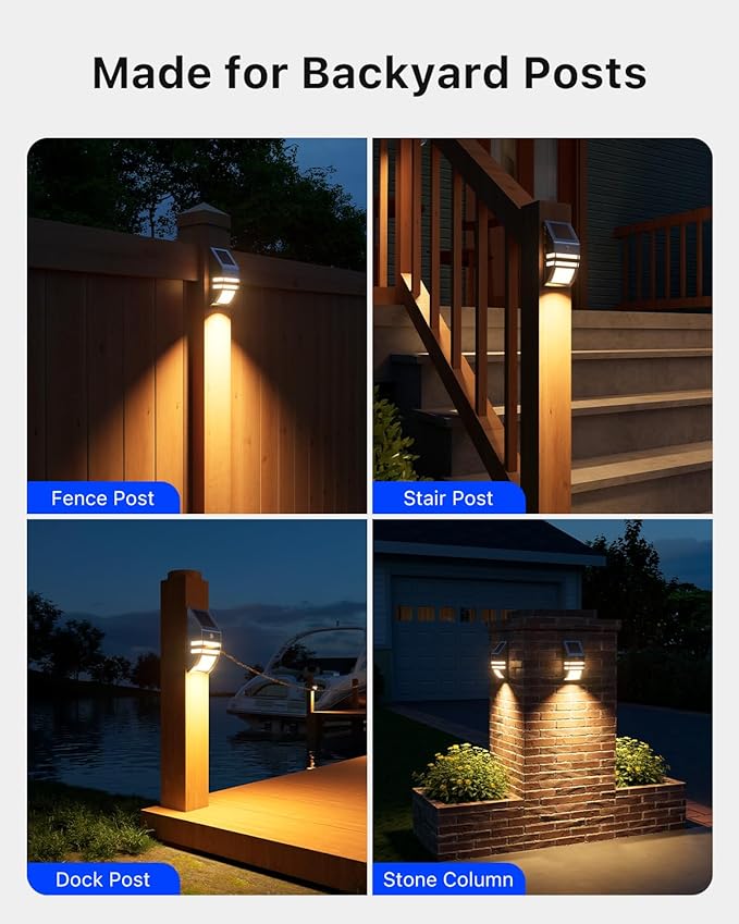 4 Pack Solar Stainless Steel Fence Lights Outdoor Waterproof Motion Sensor Wall Sconce for Backyard Post, Deck | Lumora