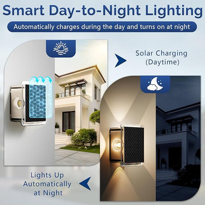 Solar Powered Outdoor Lights, IP65 Waterproof RGB & Warm White Color Changing LED Lights, Efficient Battery for Patio, Stairs, Fence, Yard, Pathway & Garden Decoration, 4-Sided Illumination