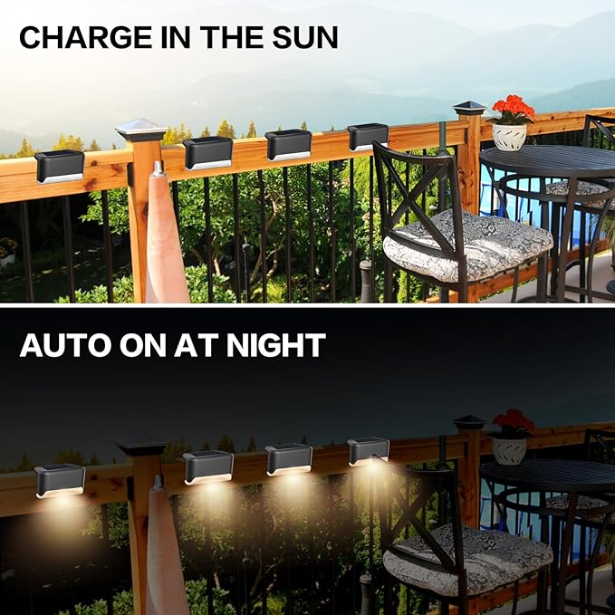 Solar Deck Lights Outdoor, 16 Pcs Solar Step Lights, Waterproof LED Solar Lights for Outdoor Stairs, Step, Fence, Yard, Patio, Railing, Garden and Pathway