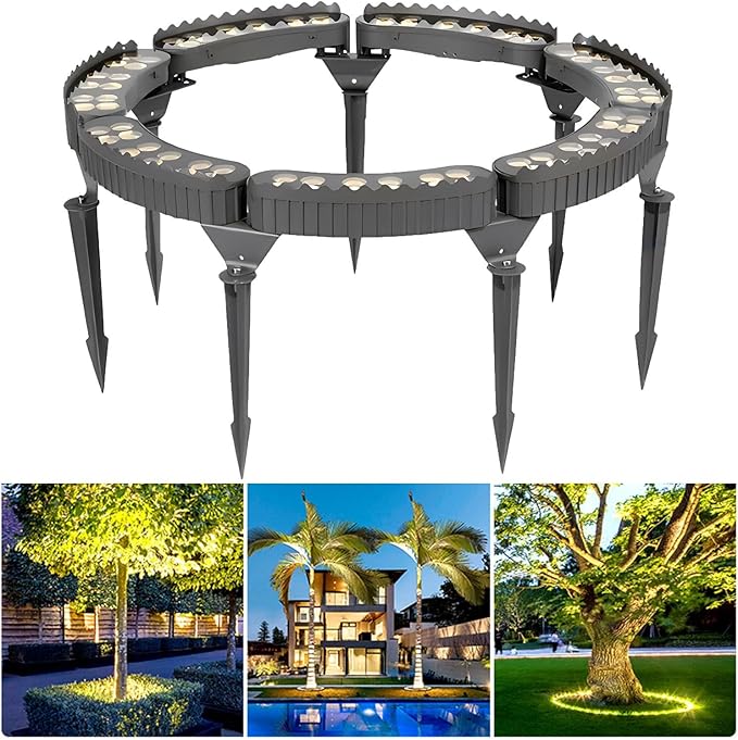 Outdoor Led Garden Lights, Courtyards Ring Tree Light, Aluminum Landscape Spotlights for Trees, Easy to Use(White Light,Pack of 7)
