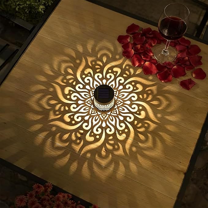 Decorative Solar Mandala Lights, Solar Mandala Lights Outdoor, Metal Waterproof LED Lamp for Garden Fence, Deck Steps, Patio Walls, Outdoor Landscape (4, Mandala Warm Light)