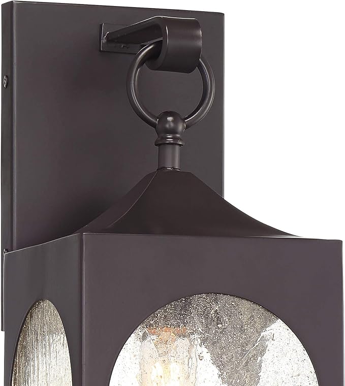 Possini Euro Design Tyne Modern Outdoor Wall Light Fixture Bronze Lantern 16 1/2" Seedy Glass Shade for Exterior | Lumora