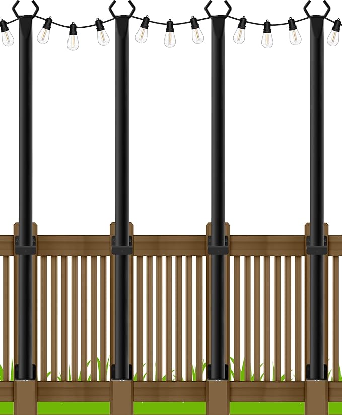 LETIANPAI 4 Pack String Light Poles,5 Ft Metal Poles with Fence Bracket for Outdoor String Lights,Outdoor Light | Lumora