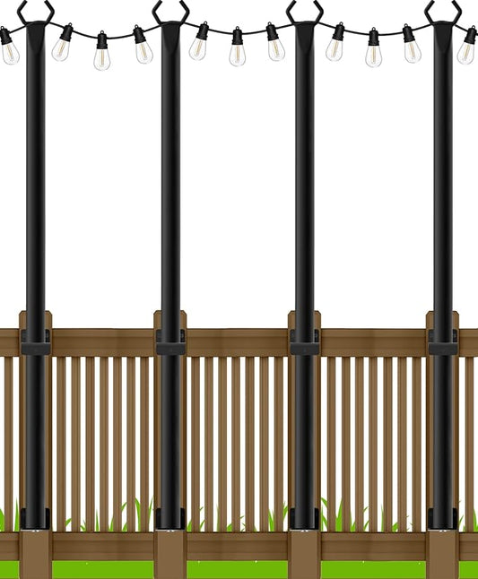 LETIANPAI 4 Pack String Light Poles,5 Ft Metal Poles with Fence Bracket for Outdoor String Lights,Outdoor Light Poles with Fork,Poles/Post/Stand for Outside
