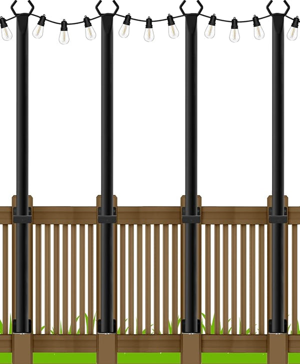 LETIANPAI 4 Pack String Light Poles,5 Ft Metal Poles with Fence Bracket for Outdoor String Lights,Outdoor Light | Lumora