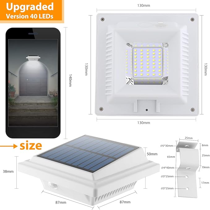 UniqueFire Outdoor Solar Fence Lights - 40 LED Outdoor Security Lights for Eaves, Garden, Landscape & Walkway (2PCS, Cool White, Waterproof)